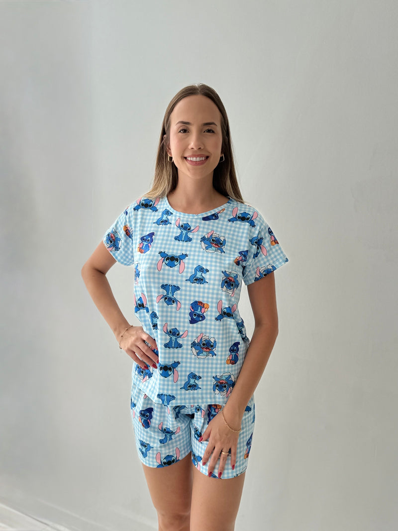 Kit Família - Pijama Estampa Stitch Azul