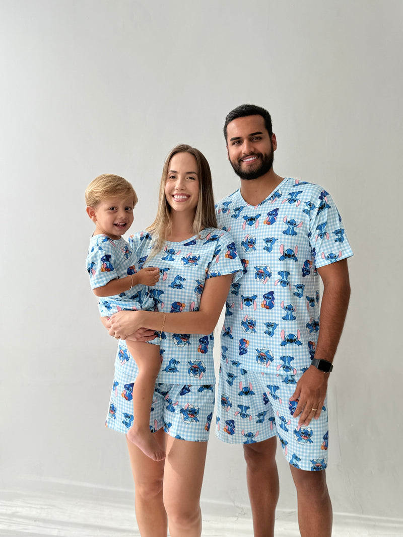 Kit Família - Pijama Estampa Stitch Azul