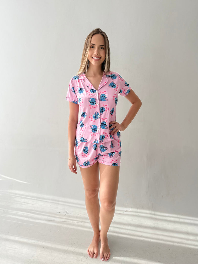 Pijama Americano Feminino - Stitch Rosa