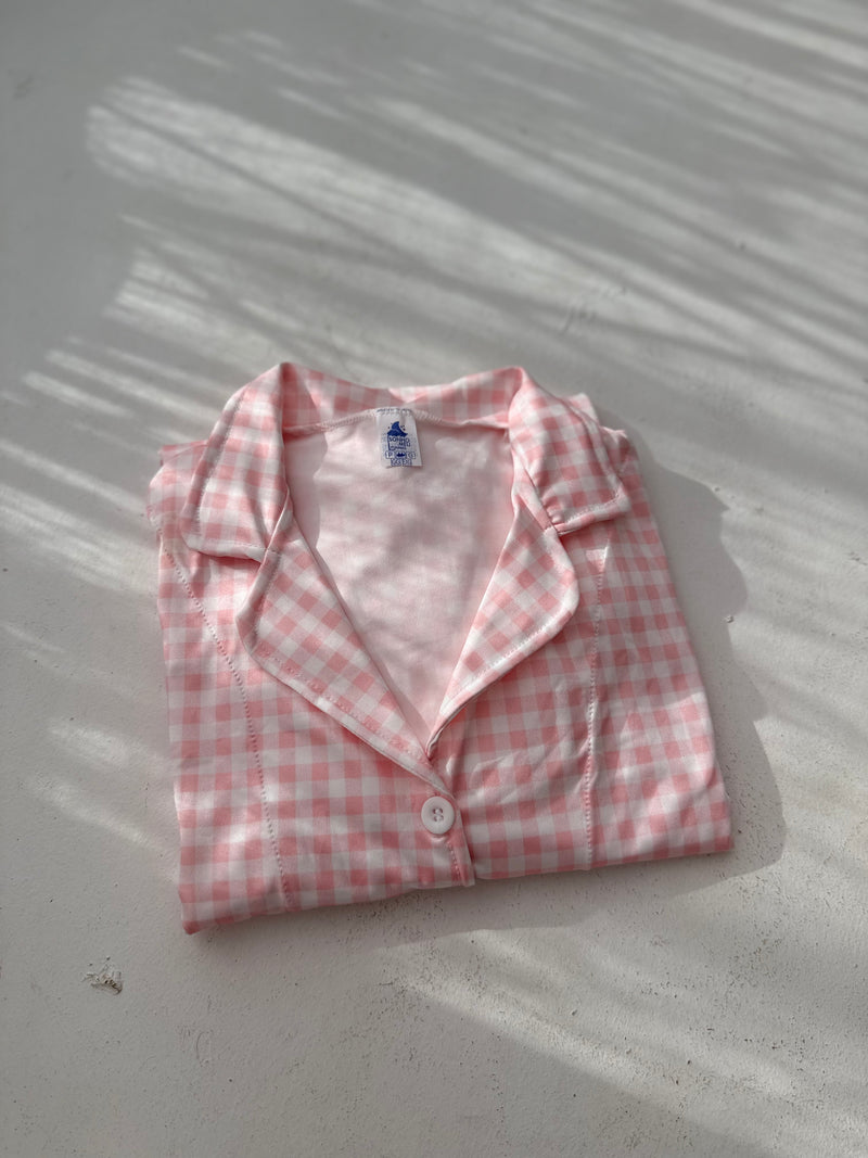 Pijama Americano Feminino - Xadrez Rosa